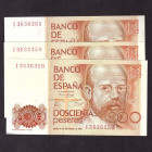 Billetes
Juan Carlos I, Banco de España
200 Pesetas. 16 septiembre 1980. Serie I. Lote de 3 billetes (dos de ellos correlativos). ED.480a. SC a SC-....