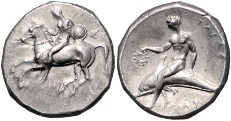 ITALIEN, KALABRIEN / Stadt Taras (Tarent), AR Stater (302-281 v.Chr.). Nackter R...