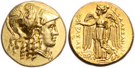 GRIECHENLAND, MAKEDONIEN. Alexander III. der Große, 336-323 v.Chr., AV Stater posthum unter Seleukos (312-281), Babylon. Athenakopf r. Rs.Nike l. steh...