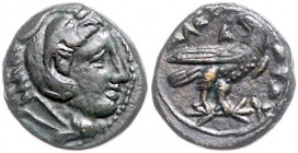 GRIECHENLAND, MAKEDONIEN. Alexander III. der Große, 336-323 v.Chr., AE 14. Herakleskopf r. Rs.Adler auf Blitz r., Kopf l., oben A, ALEXANDROY. 3,88g....
