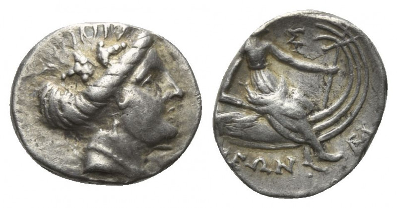 GRIECHENLAND, EUBOIA / Stadt Histiaia, AR Tetrobol (3.Jh.v.Chr.). Kopf der Nymph...