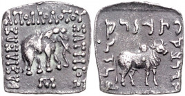BAKTRIEN, Apollodotos I., 160-150 v.Chr., AR Drachme, Klippe, Taxila. Elefant r. Rs.Buckelrind r. 1,86g.
ss
Mitch.1755; Sear 7591