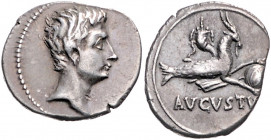 *RÖMISCHES REICH, Augustus, 27 v.-14 n.Chr., AR Denar (18-16 v.Chr.), Colonia Patricia? Kopf r. Rs.Capricorn mit Globus, oben Füllhorn. 3,83g.
schöne...