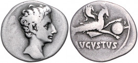 RÖMISCHES REICH, Augustus, 27 v.-14 n.Chr., AR Denar, Colonia Patricia. Barhäupt. Kopf r. Rs.Capricorn r., oben Füllhorn, vorne Globus. 3,55g.
f.ss
...