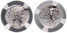 RÖMISCHES REICH, Augustus, 27 v.-14 n.Chr., AR Denar IMP X =15-13 v.Chr., Lugdunum. Kopf r. Rs.Apollo von Actium mit Lyra l. stehend. 3,86g.
Prachtex...