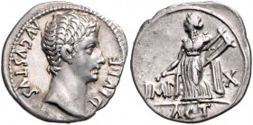*RÖMISCHES REICH, Augustus, 27 v.-14 n.Chr., AR Denar IMP X =15-13 v.Chr., Lugdunum. Kopf r., AVGVSTVS DIVI F. Rs.Apollo Citharoedus l. stehend, IMP X...
