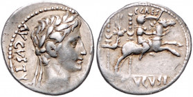 *RÖMISCHES REICH, Augustus, 27 v.-14 n.Chr., AR Denar (9-8 v.Chr.), Lugdunum. Belorb. Kopf r., AVGVSTVS [DIVI F]. Rs.Gaius Caesar r. reitend, dah. Fel...