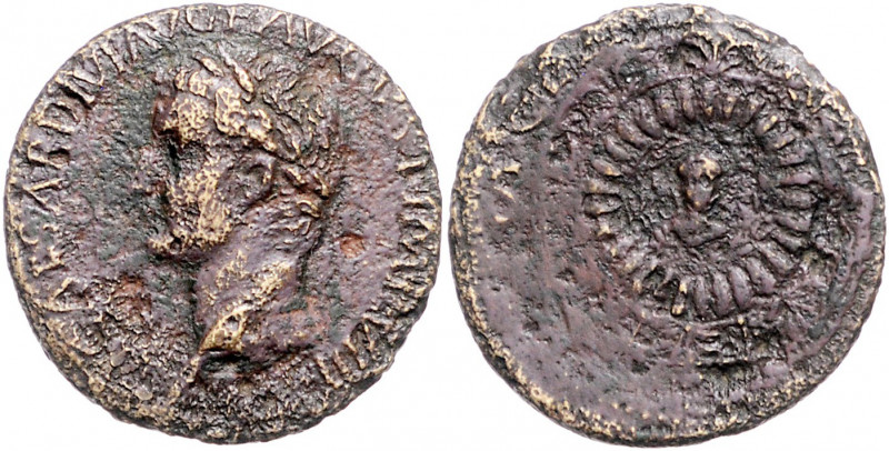 RÖMISCHES REICH, Tiberius, 14-37, AE Dupondius, Rom. Belorb. Büste l. Rs.Kleiner...