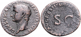 RÖMISCHES REICH, Drusus Minor, +23, AE As, Rom. Restitutionsprägung unter Tiberius. Barhäupt. Büste l. Rs.Schrift um SC. 9,49g.
ss
Sear 589