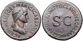 RÖMISCHES REICH, Agrippina Senior, Tochter des Agrippa und der Julia, +33, AE Sesterz (50-54), Rom. Drap. Büste r., AGRIPPINA MF GERMANICI CAESARIS. R...