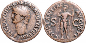 RÖMISCHES REICH, Claudius, 41-54, AE As (41-50), Rom. Kopf l. Rs.Constantia steht l. mit Speer und Helm. 10,08g.
ss
RIC 95; Kampm.12.21