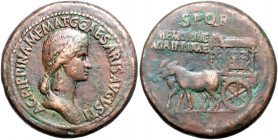 RÖMISCHES REICH, Agrippina Junior, Mutter des Nero, +59, Medaillon/Paduaner im Stile eines Sesterzen. Büste r. Rs.Zweigespänniger Carpentum fährt l. 4...