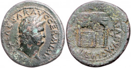 RÖMISCHES REICH, Nero, 54-68, AE As, Rom. Belorb. Büste r. Rs.Janustempel. 9,8g.
korrod., s/ss
Kampm.14.37