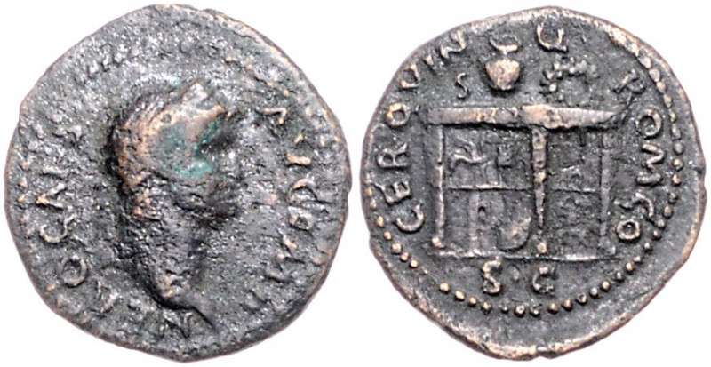 RÖMISCHES REICH, Nero, 54-68, AE Semis (um 64), Rom. Belorb. Büste r. Rs.Tisch m...