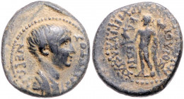 RÖMISCHES REICH, Nero, 54-68, AE 20, Phrygien, Stadt Eumeneia. Büste r. Rs.Apoll l. stehen mit Doppelaxt. 5,48g.
ss
BMC 25.217.41; Sear 600