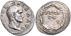 RÖMISCHES REICH, Galba, 68-69, AR Denar, Rom. Barhäupt. Büste r., IMP SER GALBA AVG. Rs.SPQR OB [C]S im Kranz. 3,31g.
f.vz
RIC 167; Kampm.17.14
