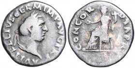 RÖMISCHES REICH, Vitellius, 69, AR Denar (69), Rom. Belorb. Kopf r., A VITELLIVS GERM IMP AVG TRP. Rs.Concordia l. thronend, CONCOR-DIA PR. 2,73g.
f....
