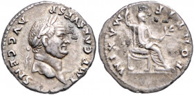 RÖMISCHES REICH, Vespasian, 69-79, AR Denar, Rom. IMP CAES VESP AVG CENS. Belorb. Büste r. Rs.PONTIF MAXIM. Kaiser thront r. mit Zepter und Zweig. 3,3...