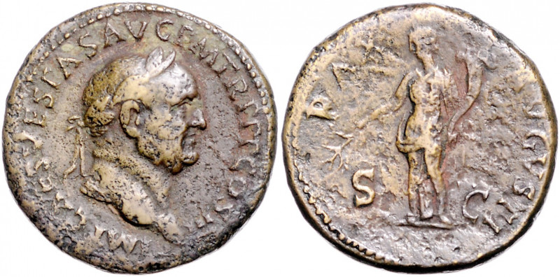 RÖMISCHES REICH, Vespasian, 69-79, AE Sesterz, COS III =71, Rom. Belorb. Kopf r....