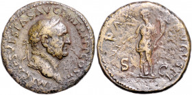 RÖMISCHES REICH, Vespasian, 69-79, AE Sesterz, COS III =71, Rom. Belorb. Kopf r., IMP CAES VESPAS AVG PM TRP PP COS III. Rs.Pax l. stehend, PAX AVGVST...