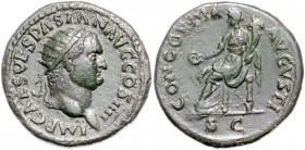RÖMISCHES REICH, Vespasian, 69-79, AE Dupondius COS IIII =72-73, Rom. Büste mit Strahlenkrone r., IMP CAES VESPASIAN AVG COS IIII. Rs.Concordia l. sit...