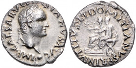 RÖMISCHES REICH, Vespasian, Titus und Domitian, 69-79, AR Denar, Rom? Belorb. Büste Vespasians. Rs.Titus und Domitian sitzen l. mit Zweigen in den Hän...
