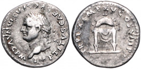RÖMISCHES REICH, Titus, 79-81, AR Denar (80), Rom. Belorb. Büste l., IMP TITVS CAES VESPASIAN AVG PM. Rs.Runder Thron mit Kornähren, TRP IX IMP XV COS...