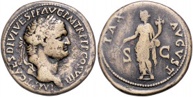 RÖMISCHES REICH, Titus, 79-81, AE Sesterz, Thrakien. Belorb. Kopf r. Rs.Pax steht l. mit Zweig und Füllhorn zwischen SC. 25,53g.
ss/f.ss
RIC 181