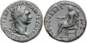 RÖMISCHES REICH, Domitian als Caesar, 69-81, AE As COS VII =80-81, Rom. Belorb. Büste r., CAES DIVI VESP F DOMITIANVS COS VII. Rs.Concordia l. sitzend...