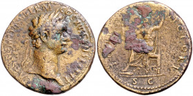 RÖMISCHES REICH, Domitian, 81-96, AE Sesterz COS XII =92-94, Rom. Belorb. Büste r. Rs.Jupiter thront l. mit Zepter und Victoriola. 22,66g.
l.korr., f...