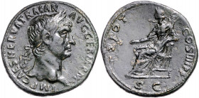 RÖMISCHES REICH, Trajan, 98-117, AE Sesterz COS IIII (101-102), Rom. Belorb. Büste r., IMP CAES NERVA TRAIAN AVG GERM PM. Rs.Pax l. sitzend, TR POT CO...