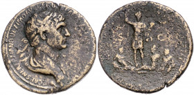 RÖMISCHES REICH, Trajan, 98-117, AE Sesterz, Rom. Belorb. Büste r. Rs.Kaiser steht r. mit Lanze und Parazonium, zu seinen Füßen Armenia und Flussgötte...