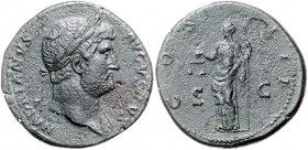 RÖMISCHES REICH, Hadrian, 117-138, AE Sesterz COS III (125-128), Rom. Belorb. und drap. Büste r., HADRIANVS AVGVSTVS. Rs.Aequitas l. stehend, COS III ...