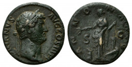 RÖMISCHES REICH, Hadrian, 117-138, AE As COS III (134-138), Rom. Belorb. Kopf r. Rs.Annona l., ANNONA AVG, SC. 10,21g.
ss
RIC 796; Kampm.32.138