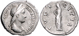 RÖMISCHES REICH, Sabina, Gemahlin des Hadrian, +137, AR Denar, Rom. Drap. Büste r. Rs.Pudicitia l. stehend. 3,07g.
ss
