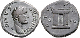 RÖMISCHES REICH, Antoninus Pius, 138-161, AE Sesterz, Rom. DIVUS ANTONINUS, Bloße Büste r. Rs.DIVO PIO, Geschlossener Tempel zwischen SC. 22,53g.
ss...