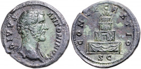 RÖMISCHES REICH, Antoninus Pius, 138-161, AE Konsekrationssesterz (179-180, unter Marc Aurel), Rom. Kopf r., DIVVS ANTONINVS. Rs.Vierstufiger Rogus, C...