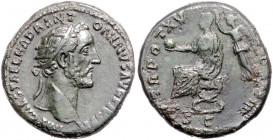 RÖMISCHES REICH, Antoninus Pius, 138-161, AE Dupondius TRP XV= 151-152, Rom. Büste mit Strahlenkrone r., IMP CAES T AEL HADR ANTONINVS AVG PIVS PP. Rs...