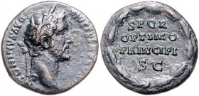 RÖMISCHES REICH, Antoninus Pius, 138-161, AE As COS IIII =145-161, Rom. Belorb. Büste r., ANTONINVS AVG PIVS PP [TRP COS IIII]. Rs.SPQR OPTIMO PRINCIP...
