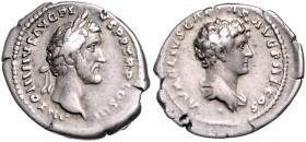 RÖMISCHES REICH, Antoninus Pius und Marcus Aurelius, 139-161, AR Denar COS III =140-144, Rom. Belorb. Büste des Antoninus Pius r. Rs.Drap. Büste des M...