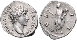 RÖMISCHES REICH, Marcus Aurelius als Caesar, 139-161, AE Denar COS II =145-147, Rom. Büste r., AVRELIVS CAESAR AVG PII F. Rs.Honosl. stehend hält Zwei...