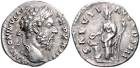 RÖMISCHES REICH, Marcus Aurelius, 161-180, AR Denar TRP XIII =168/9, Rom. Belorb. Büste r., M ANTONINVS AVG TRP XXIII. Rs.Salus opfernd auf Altar l., ...