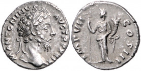RÖMISCHES REICH, Marcus Aurelius, 161-180, AR Denar TRP XXIX IMP VII =174/5. Belorb. Büste r., M ANTONINVS AVG TRP XXIX. Rs.Felicitas l. stehend, hält...