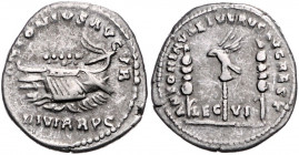 RÖMISCHES REICH, Marcus Aurelius und Lucius Verus, 161-169, AR Denar, Rom. Galeere l. Rs.LEG VI. Legionsadler zwischen zwei Standarten. 3,04g.
ss+
R...