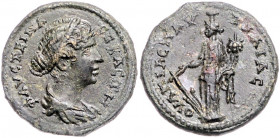 RÖMISCHES REICH, Faustina II., Gemahlin des Marcus Aurelius, +175, AE 21, Thrakien, Stadt Pautalia. Drap. Büste r., FAVCTEINA CEBACTH. Rs.Fortuna l. s...