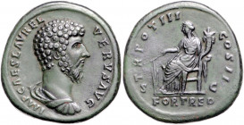 RÖMISCHES REICH, Lucius Verus, 161-169, AE Sesterz, Rom. Barhäuptige und drap. Büste r. Rs.TR POT III COS II. Fortuna sitzt l. zwischen SC. 28,01g.
s...