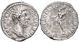 RÖMISCHES REICH, Commodus, 177-192, AR Denar TRP XIIII =188-189, Rom. Belorb. Büste r., M COMM ANT P FEL AVG BRIT. Rs.Mars l. stehend, hält Zweig und ...