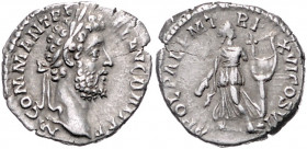 RÖMISCHES REICH, Commodus, 177-192, AR Denar TRP XVI COS VI =190-191, Rom. Belorb. Büste r., M COMM ANT P FEL AVG BRIT PP. Rs.Apollo frontal stehend, ...