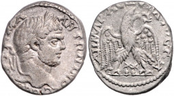 RÖMISCHES REICH, Caracalla, 198-217, AR Tetradrachme (215-217), Phoenicia, Stadt Ptolemais/Akkon. Belorb. Büste r. Rs.Adler mit Kranz v.vorn, Kopf r.,...