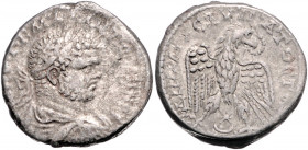 RÖMISCHES REICH, Caracalla, 198-217, AR Tetradrachme, Seleucis und Pieria, Stadt Antiochia. Belorb. Büste r. Rs.Adler mit geöffneten Schwingen steht l...